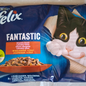 FÉLIX  alutasakos házias (csirkés, marhás) macskaeledel 4*85 G